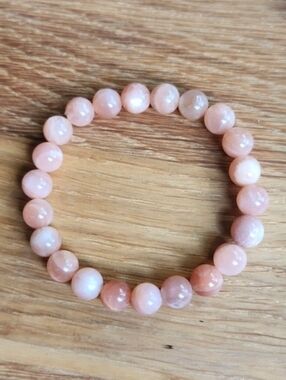 Light Orange Sunstone Beads Stretch Bracelet, Hand Crafted